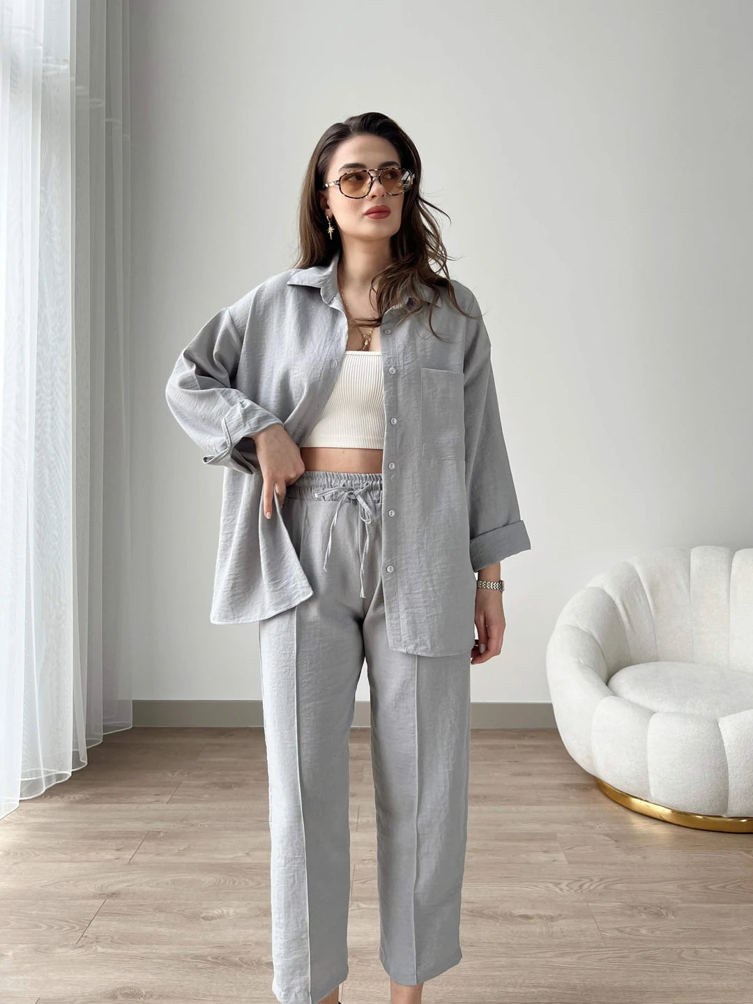 "Women's Linen Blend Cord Sets"