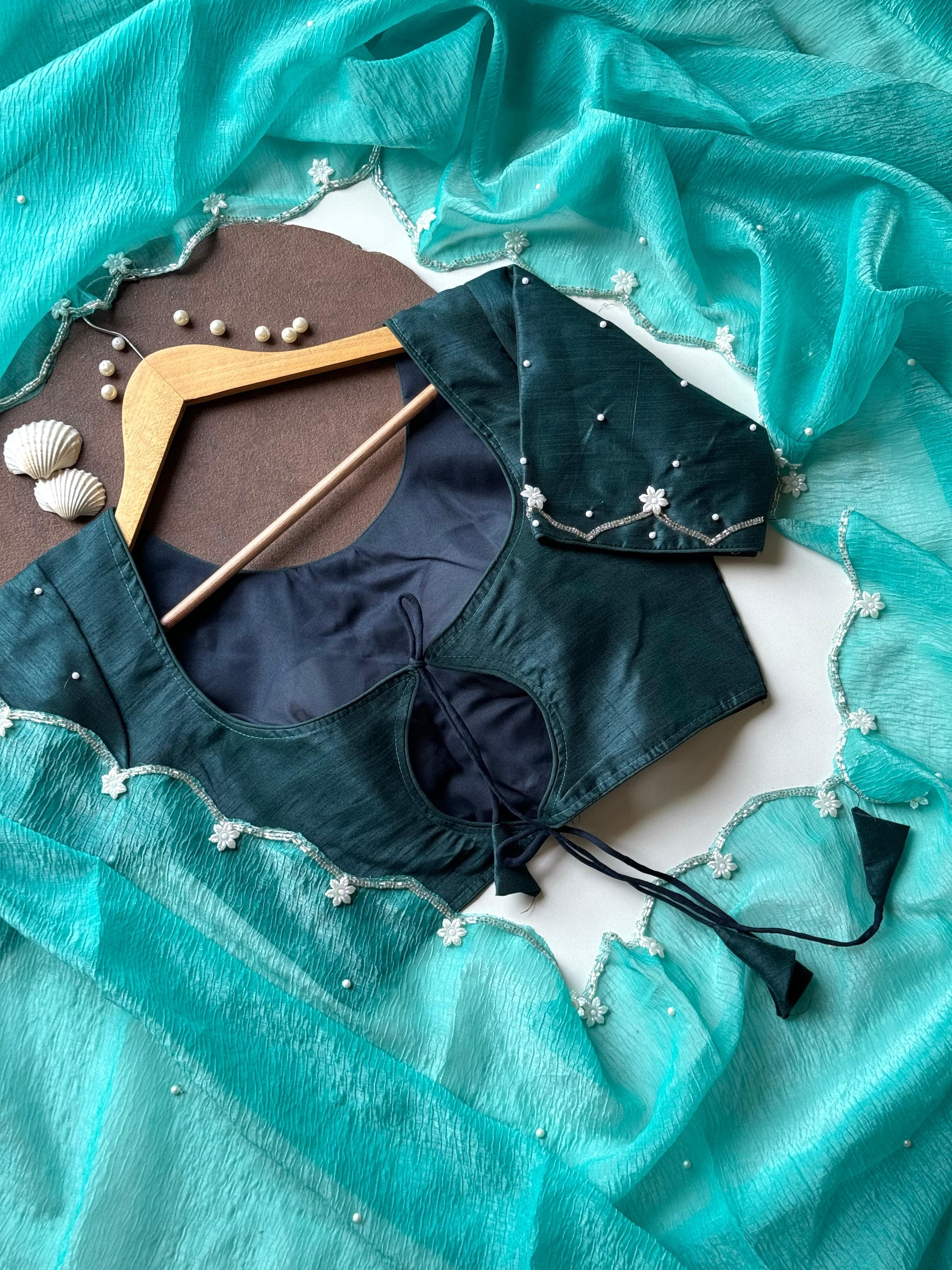 Pearls on Ocean Saree