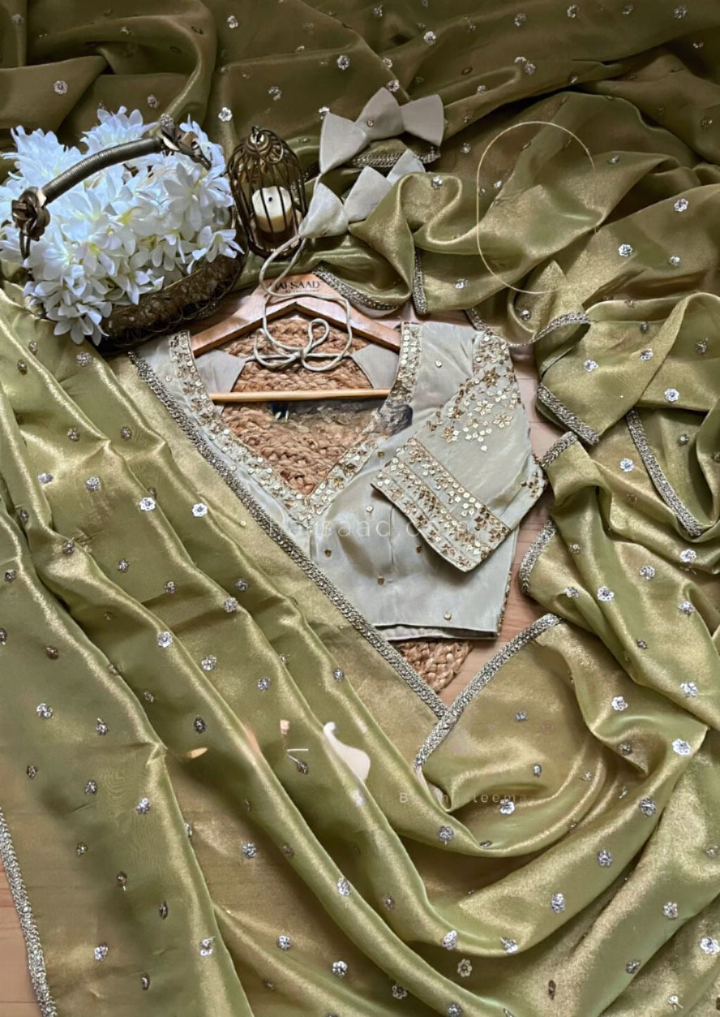 Sequinned Henna Saree