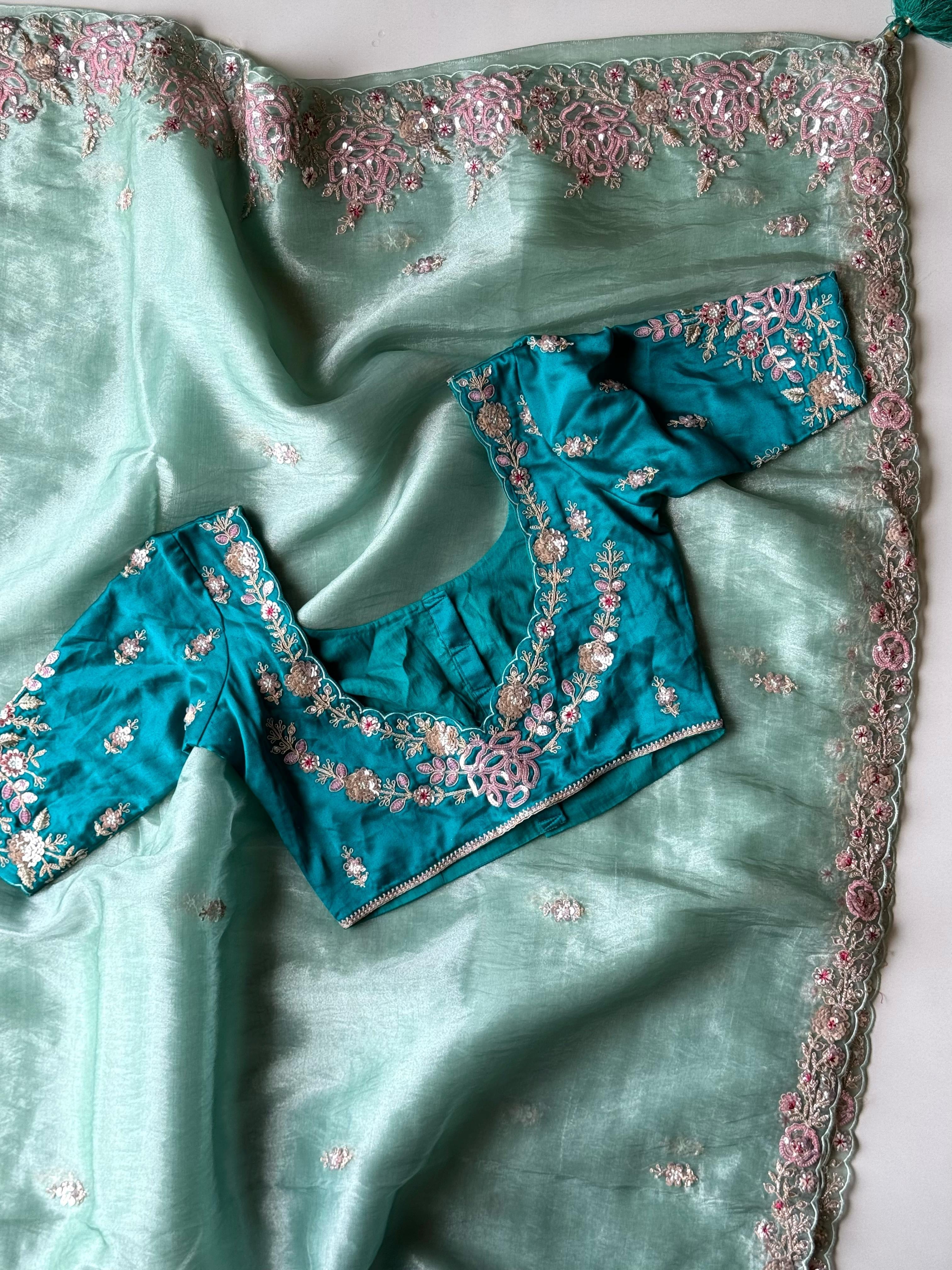 Saheli Sage Tissue Saree