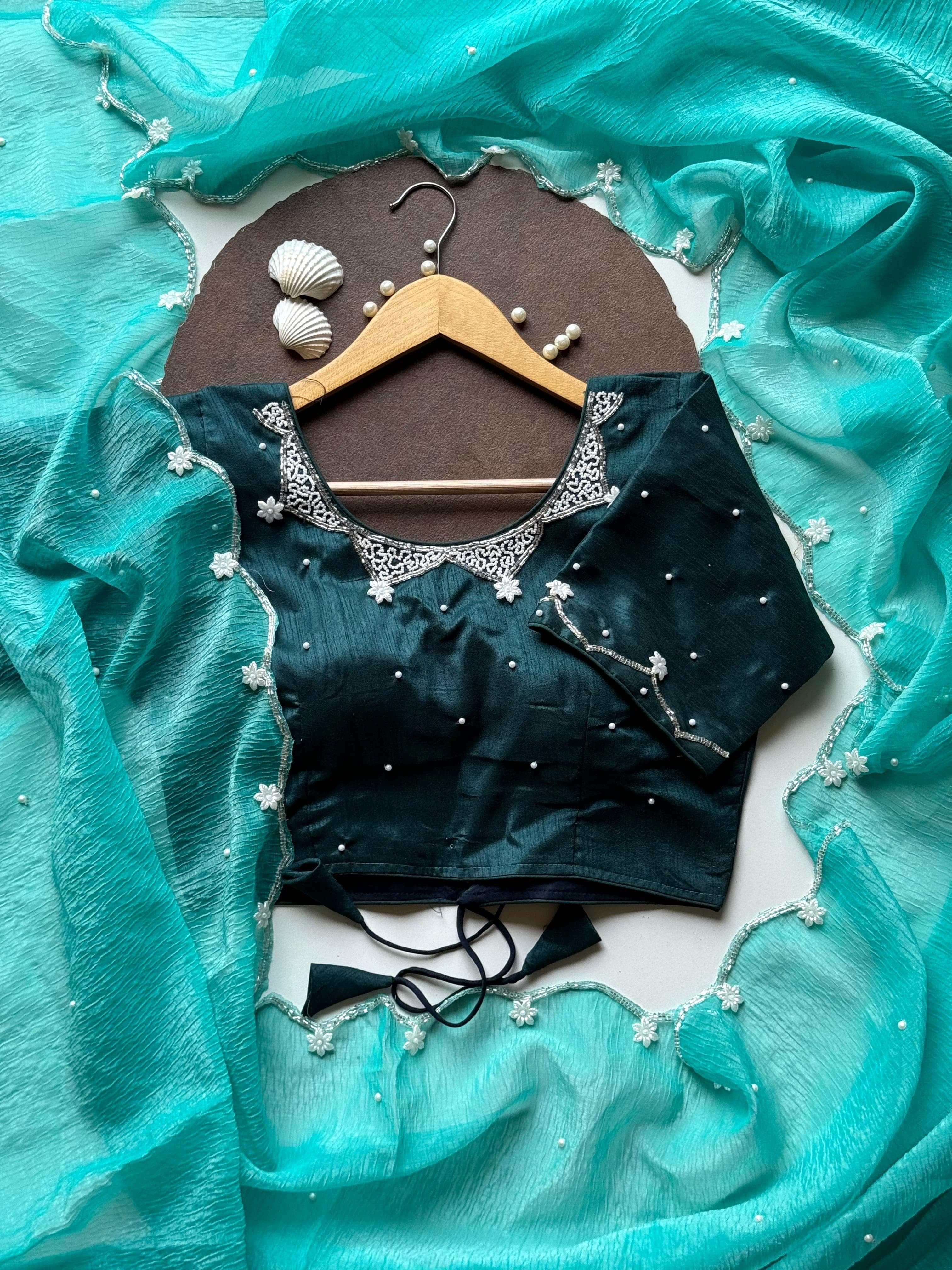 Pearls on Ocean Saree