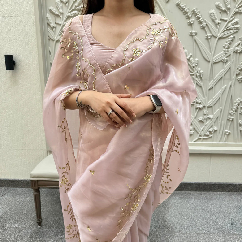 Aurelia Pink Embellished Saree
