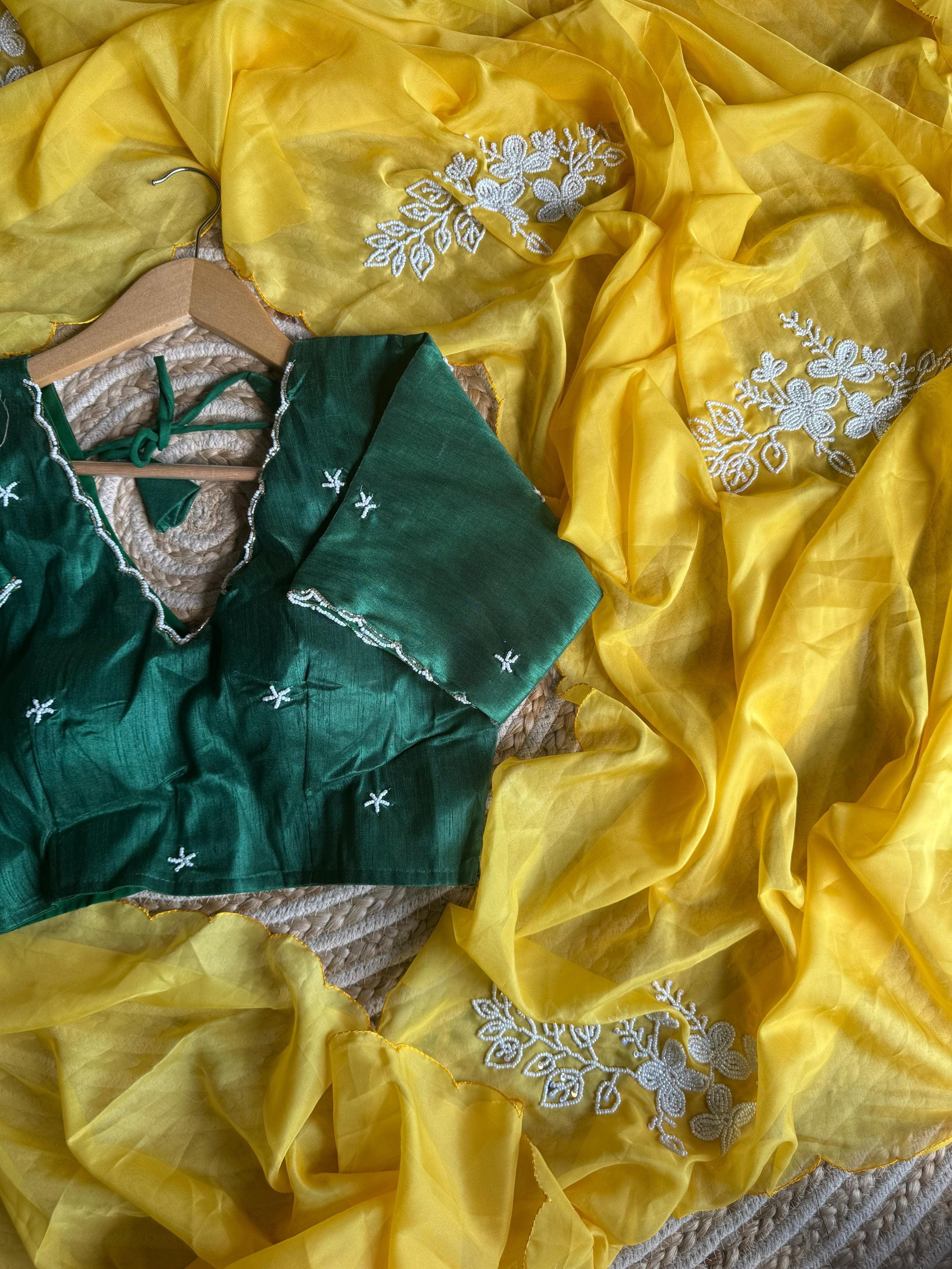 Pearls on yellow Saree