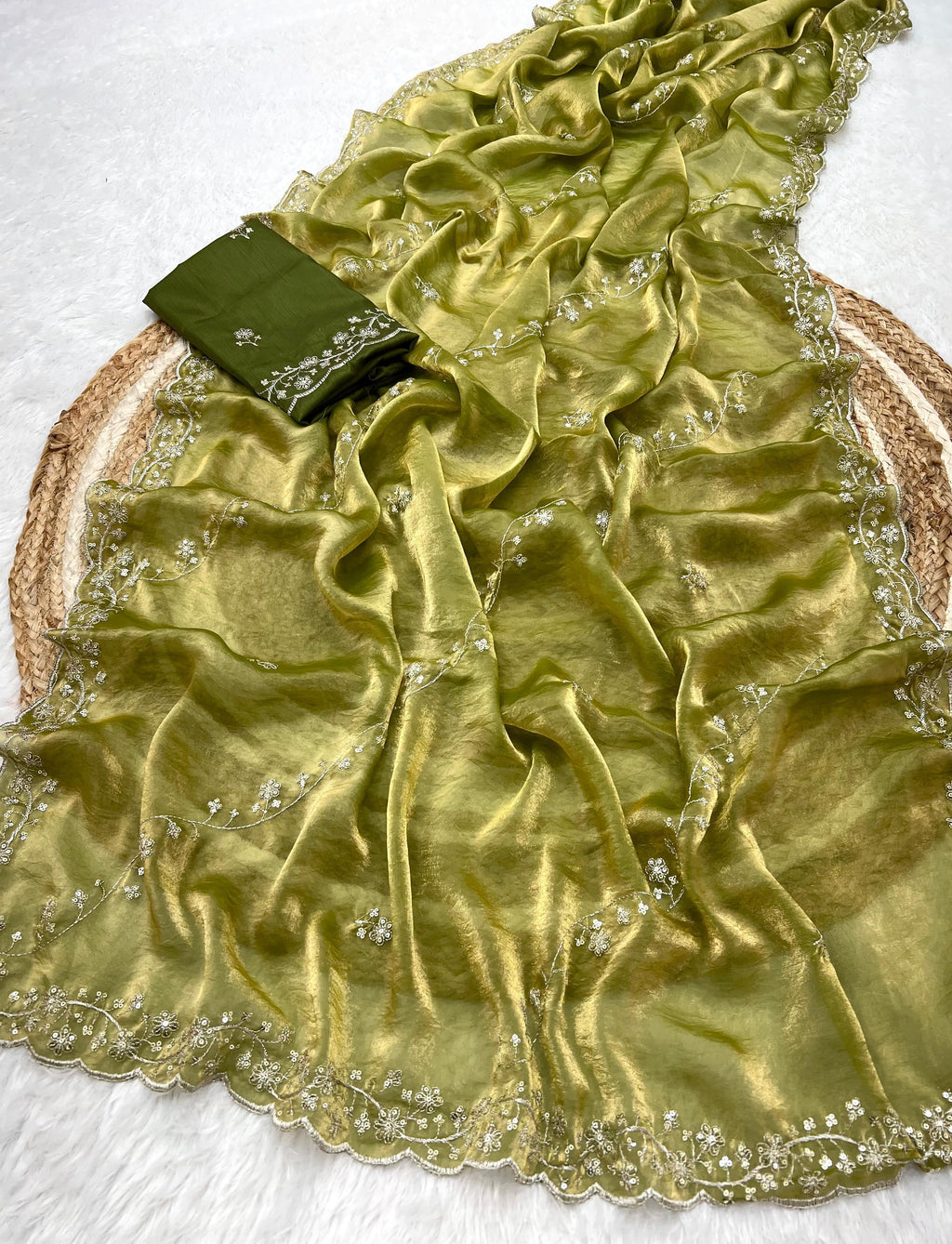 Manjari Tissue Silk Olive Saree