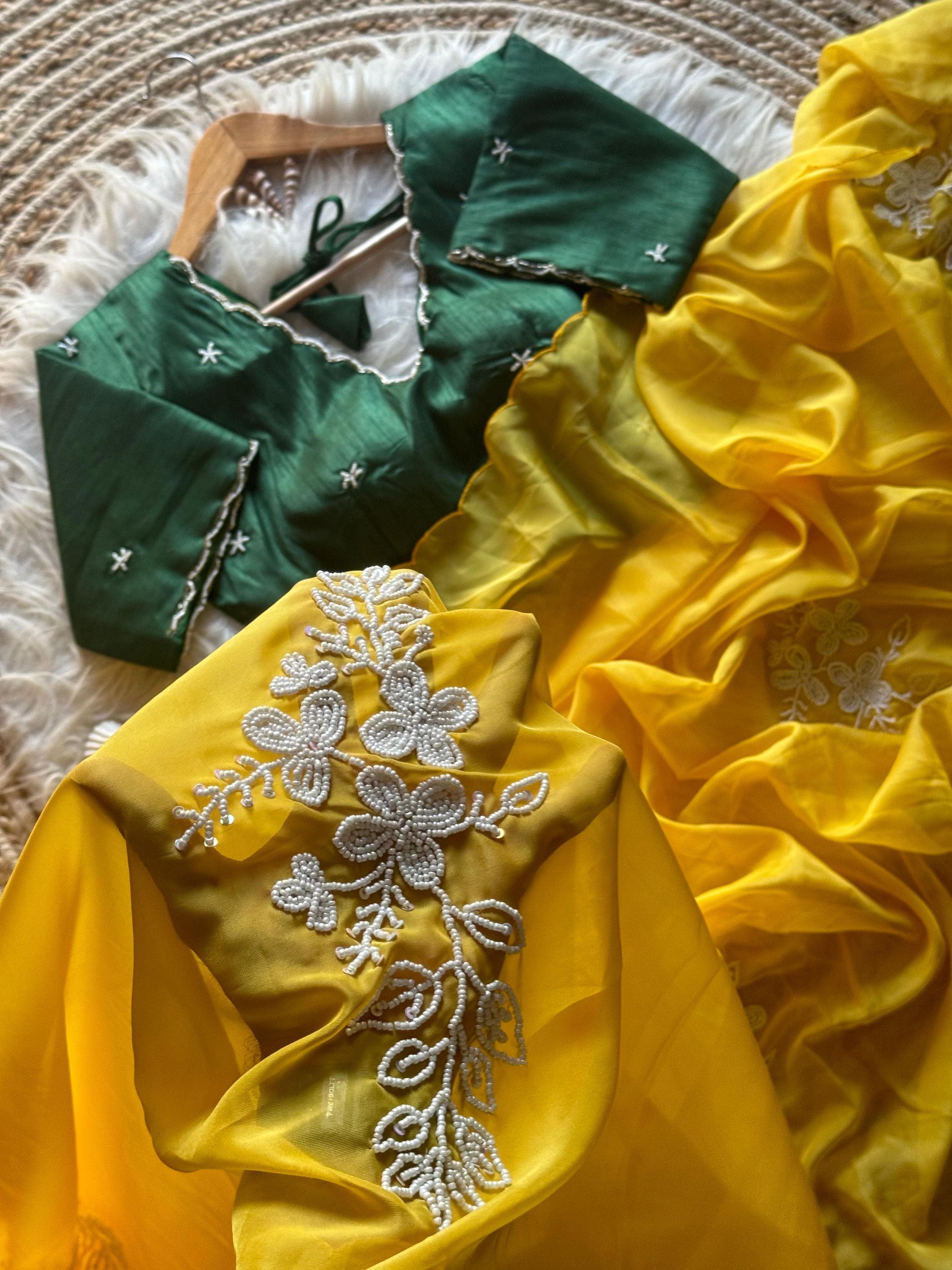 Pearls on yellow Saree