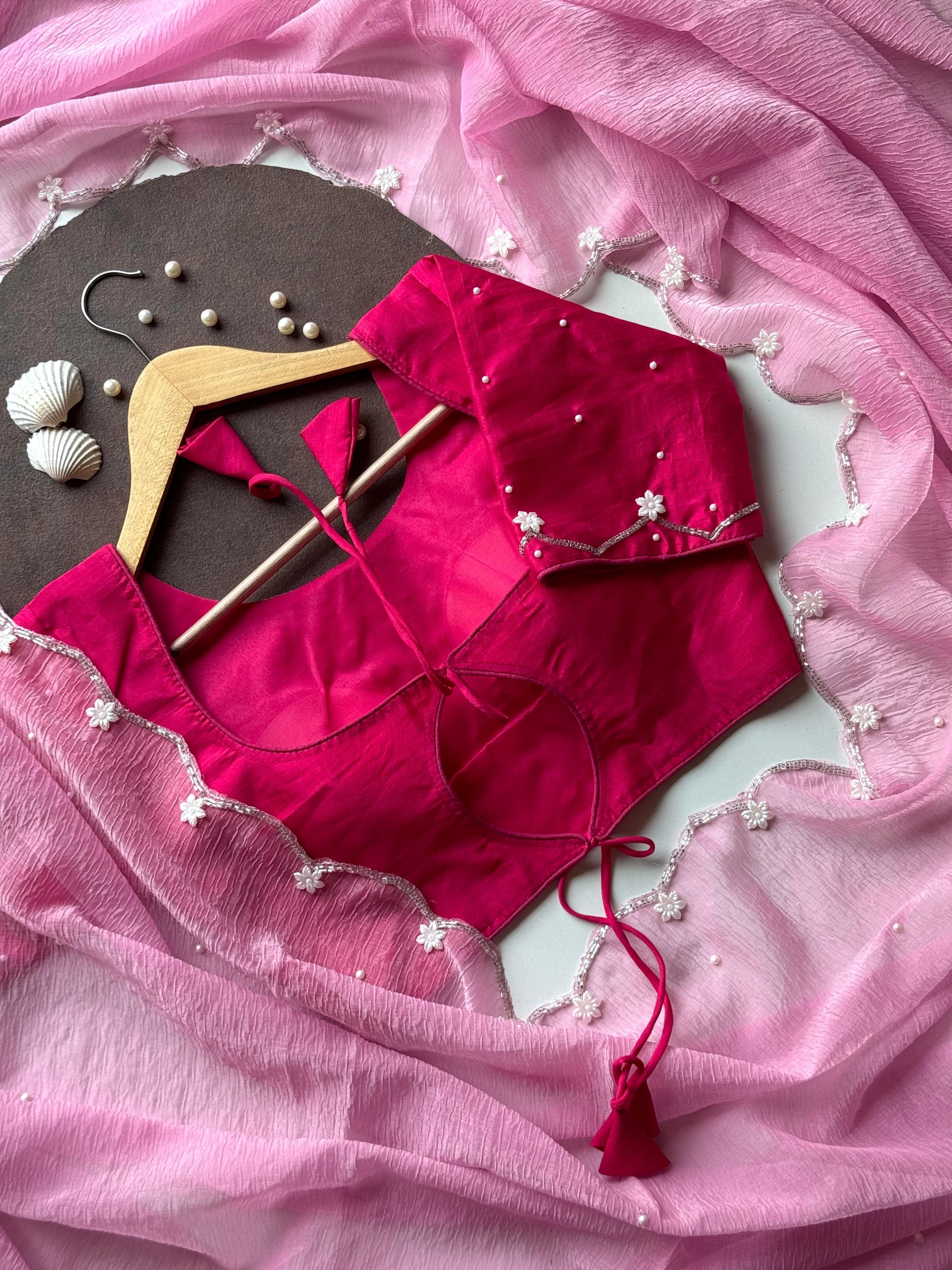 Pearls on Pink Rose Saree