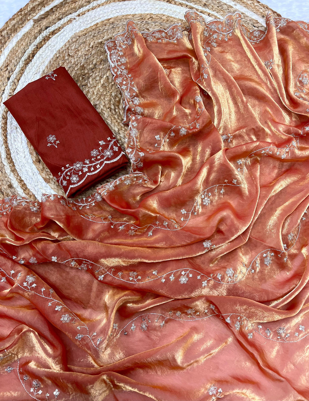 Manjari Tissue Silk Orange Saree