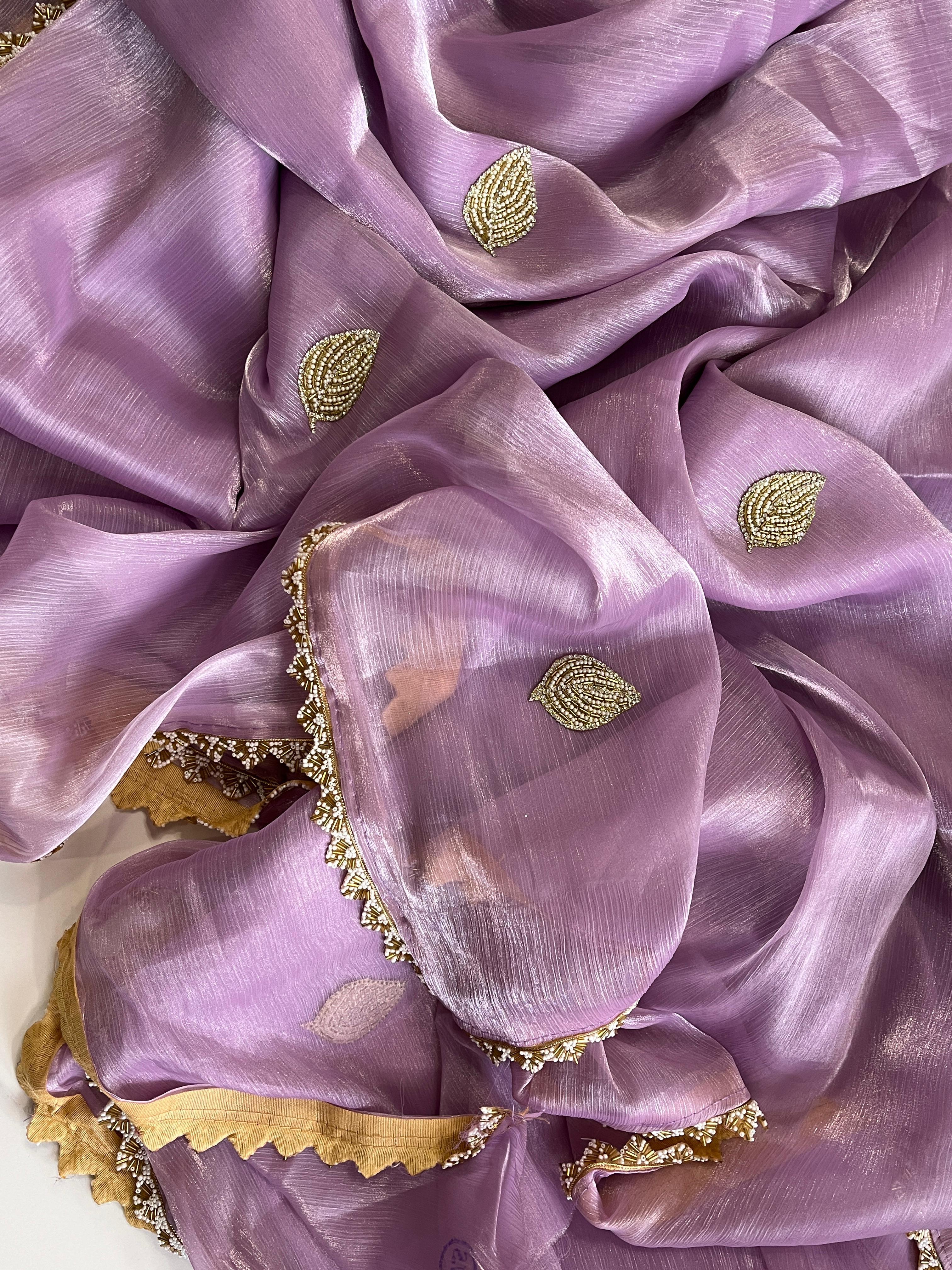 Jarkan Leaf Lavender Tissue Saree