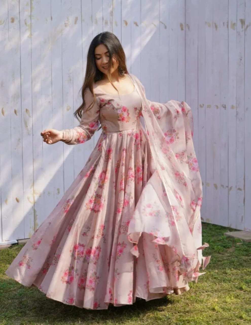 FLORAL ANARKALI DUPATTA SET