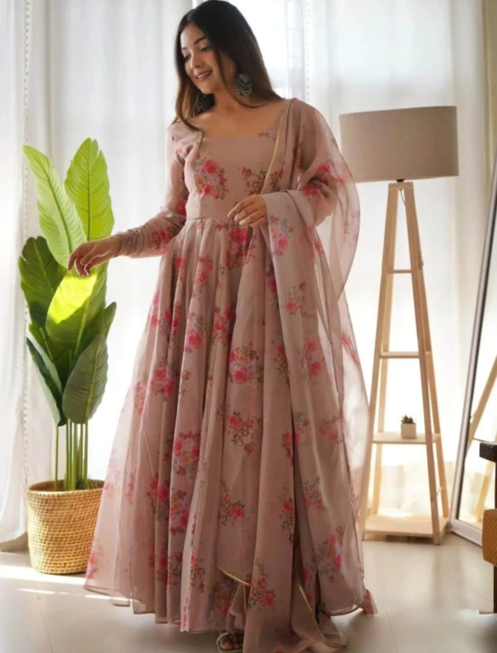 FLORAL ANARKALI DUPATTA SET
