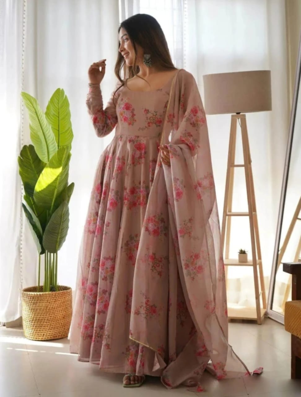 FLORAL ANARKALI DUPATTA SET