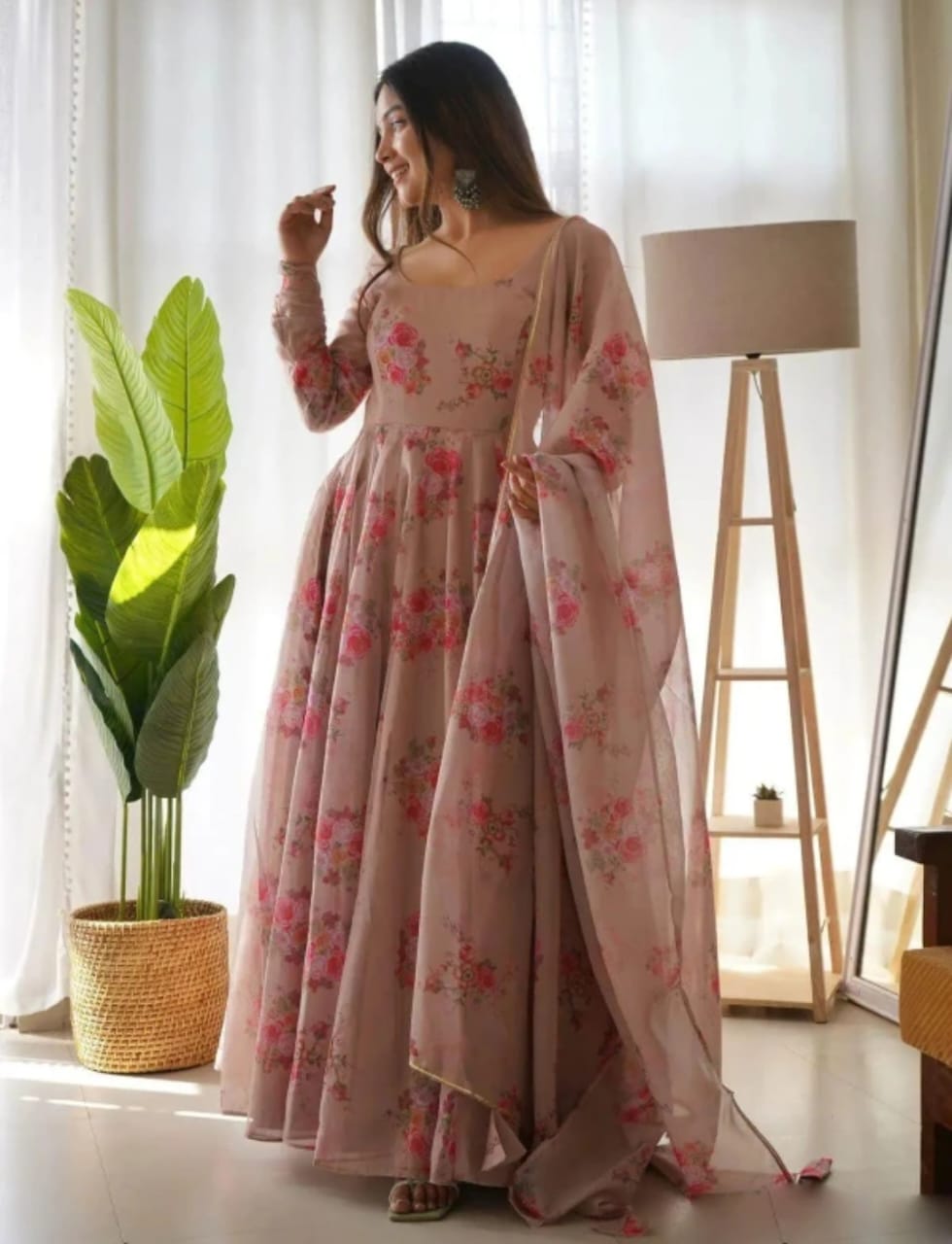 FLORAL ANARKALI DUPATTA SET