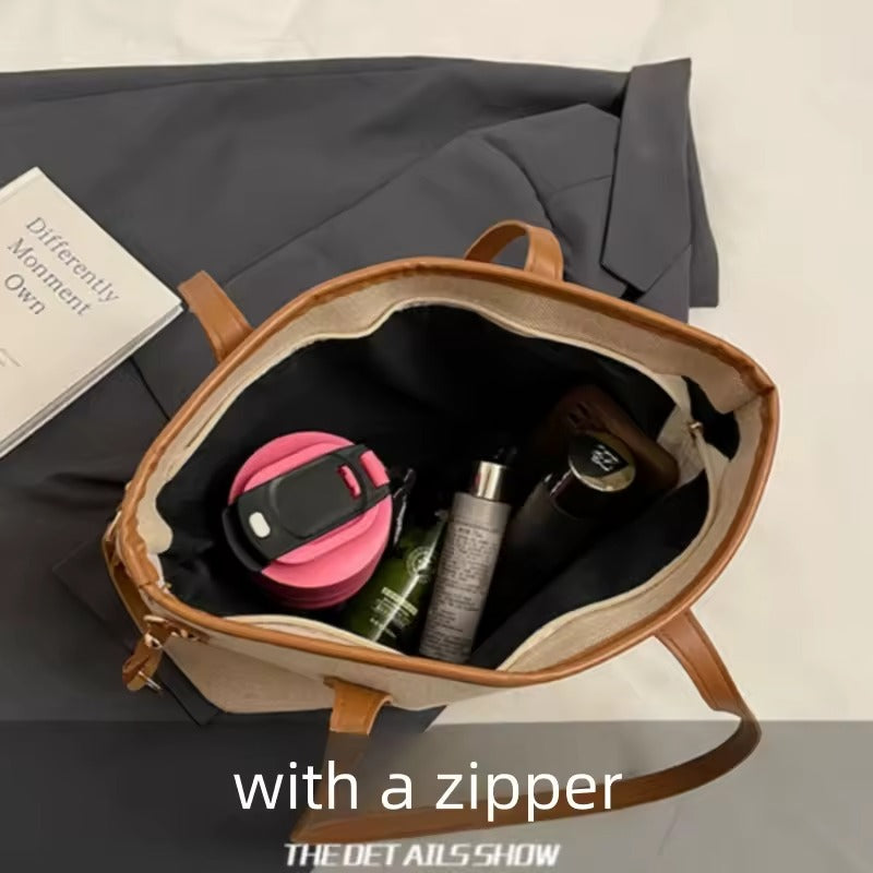 Retro Style Canvas Tote Bags for Women Zipper Closure Sacs a Main Pour Femmes Handbags for Summer Winter and Spring